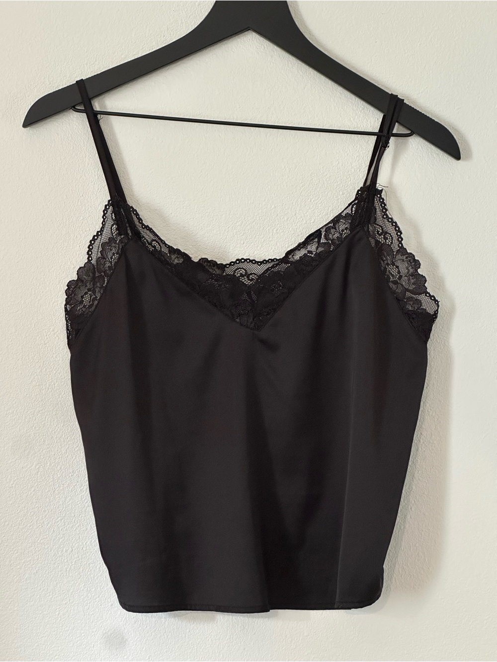 Black Lace Trim Satin Cami Lingerie Top